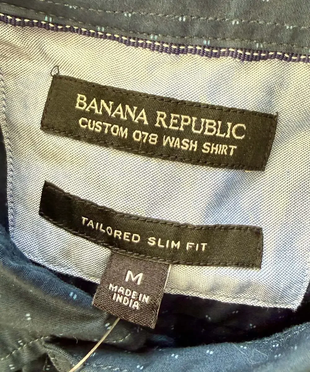 Banana Republic Custom 078 Wash Shirt Tailored Slim Fit Navy Dot Print